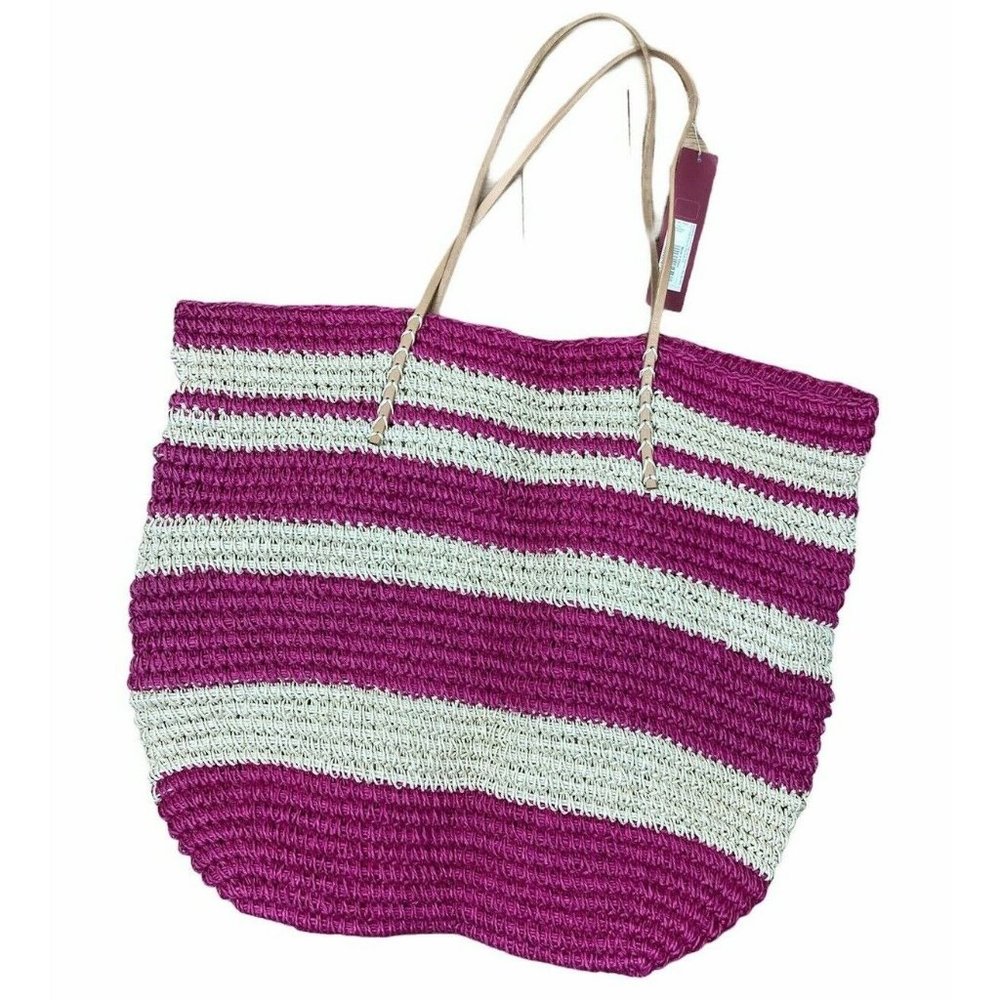 *Merona Striped Rose Natural Tote Bag Summer Beach Vacation Large Oversized